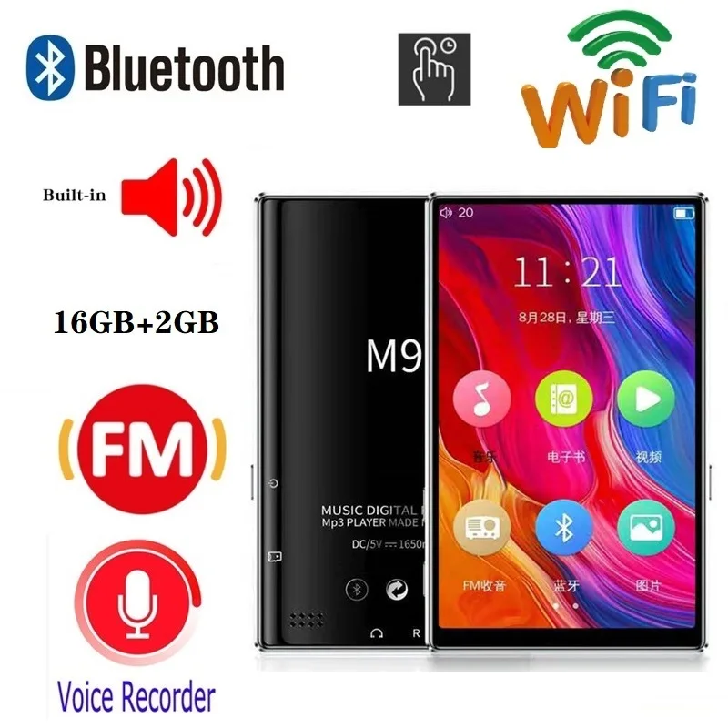 Reproductor de música MP4 con Bluetooth, WIFI, Radio FM, pantalla táctil completa de 4,0 pulgadas, grabación de E-book, MP4, MP5, altavoz, tarjeta TF