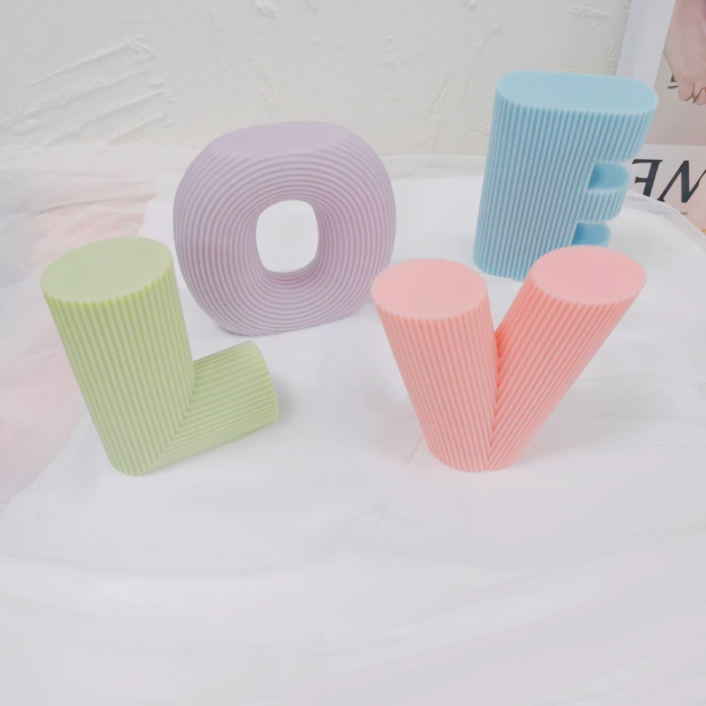 Molde de silicona para decoraci&oacute;n del hogar, moldes de letras acanaladas para velas de amor, Molde de resina curvado est&eacute;tico para decoraci&oacute;n del hogar-2