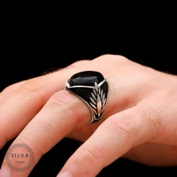 silva original 925 sterling silver ring for men onyx black agate stone s925 silver fashion jewelry gift mens rings all sizes