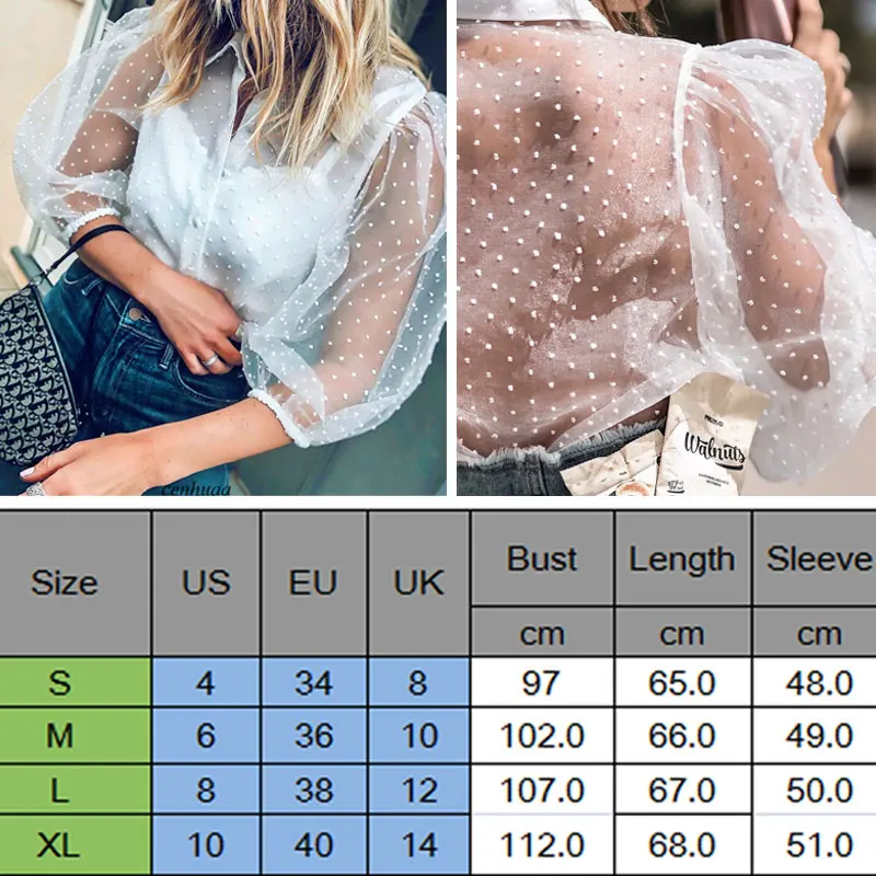 Блузка женская с длинным рукавом сетчатая в горошек | Женская одежда