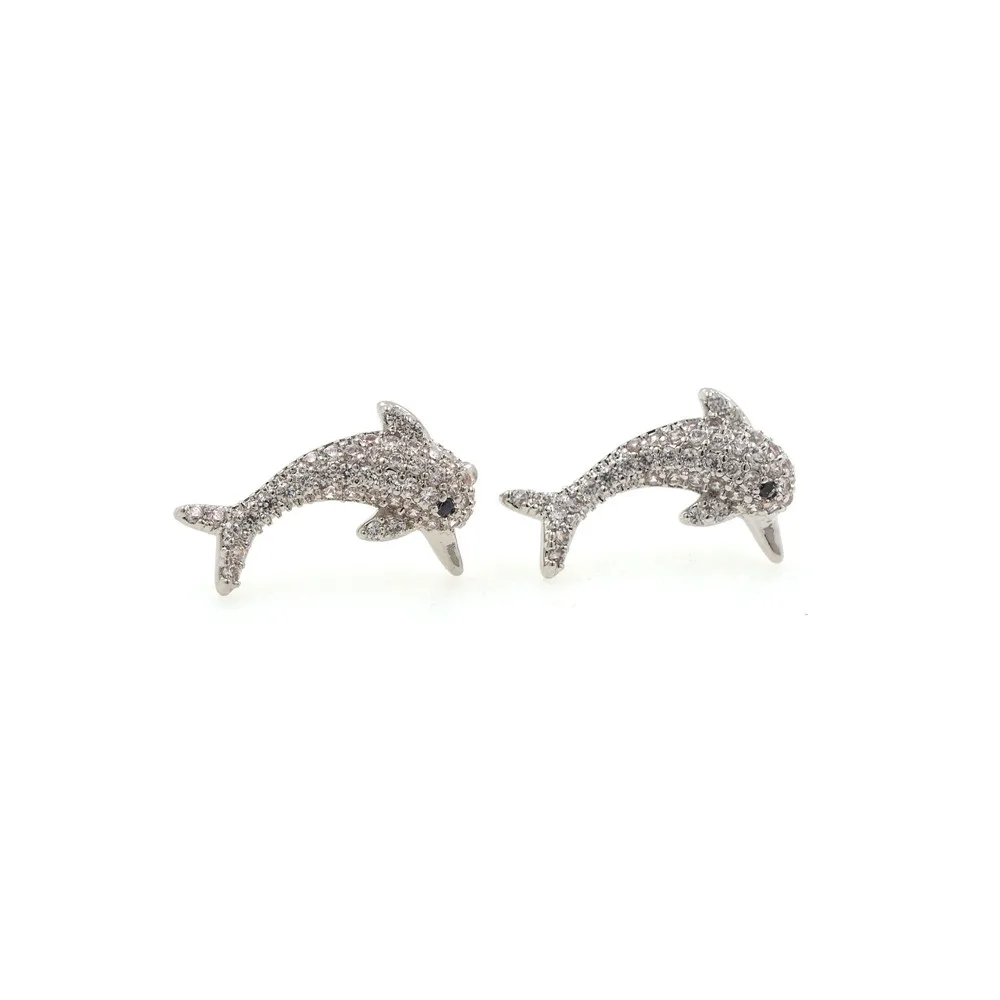 

Micropavé CZ Sterling Silver Dolphin Earrings, Marine Silver Earrings, Dolphin Jewelry