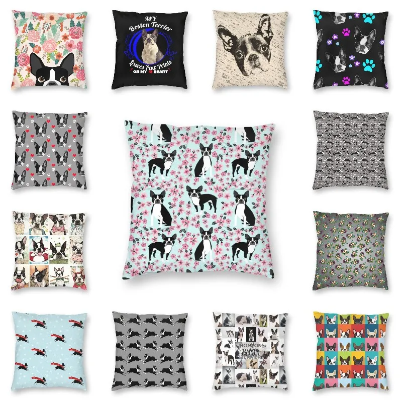 

Чехол для подушки Boston Terrier с изображением цветущей вишни, 45x45 см