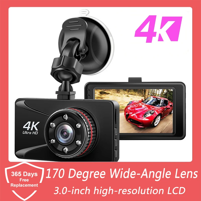

4K HD Lens Loop Driving Recorder 3 Inch High-resolution LCD Auto DashCam Night Vision 170 Degree Wide-angle Lens Car Camera