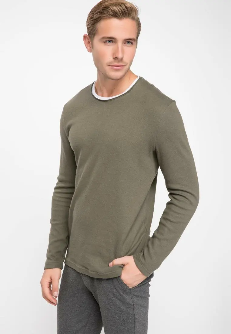 DeFacto Мужская Осенняя Повседневная футболка с длинным рукавом однотонная Удобная