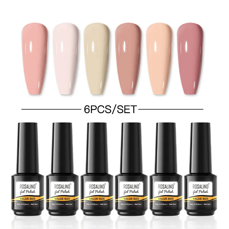 ROSALIND 6 шт. блестящее полуперманентное базовое и топовое покрытие для ногтей