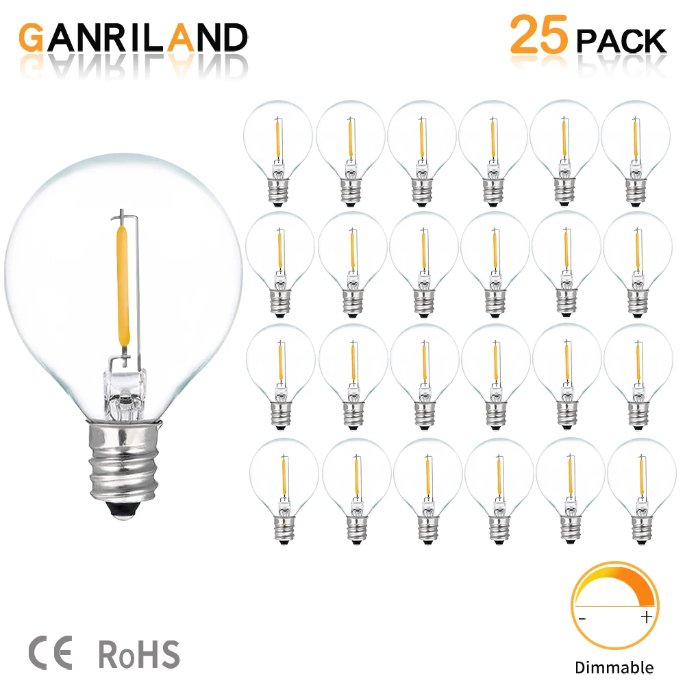

25PCS G40 1W LED String Lights Replacement Bulb E12 220V 110V Warm White 2700K LED Lamps Replace G40 7W Incandescent Bulbs