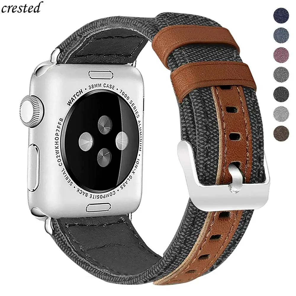 Ремешок из холста и кожи для apple watch 44 мм/40 мм браслет iWatch 42 38 5/4/3/2 40 мм|Ремешки