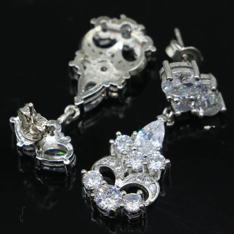 

28x13mm Pertty Created White Sapphire Gift For Girls Silver Earrings