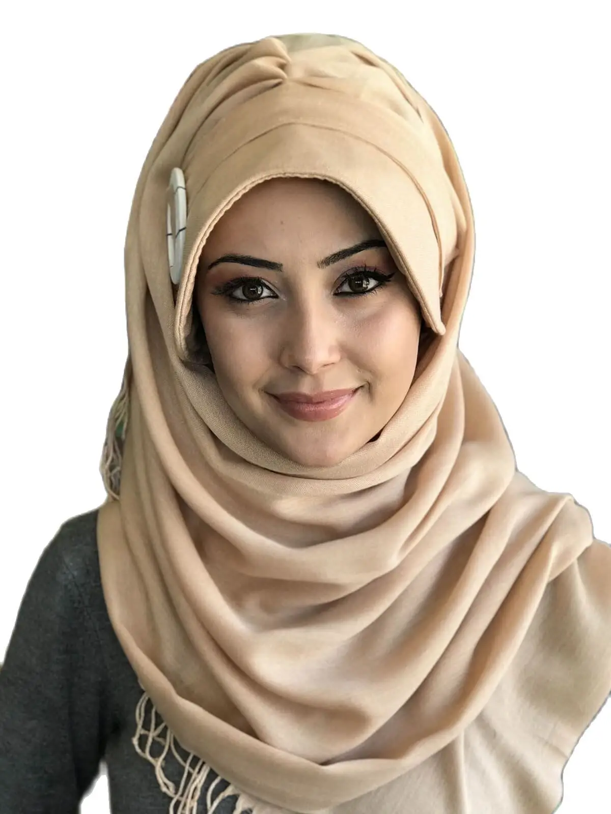 

Islamic Fashion Muslim Women Hijab 2021 Trend Scarf Buckle Ready Sal Milky Coffee Hat Shawl