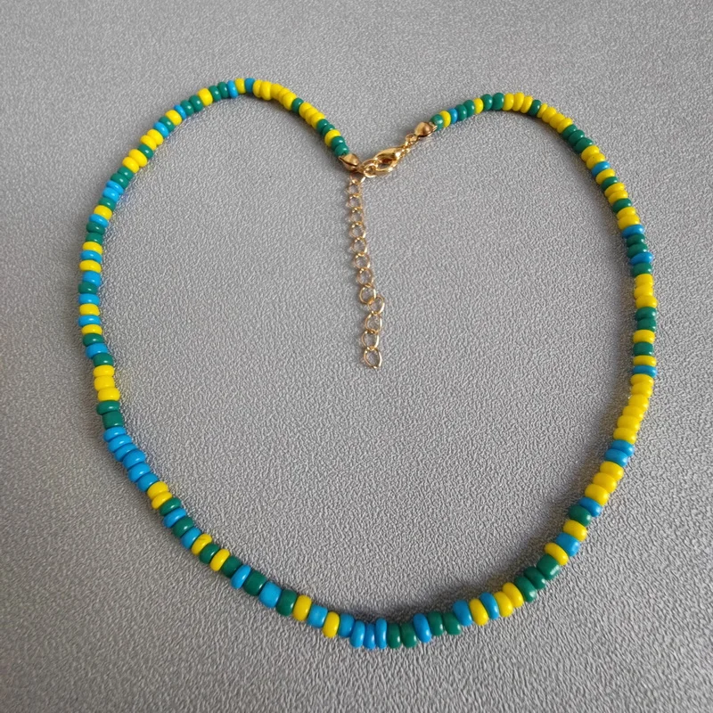 Женское богемное ожерелье с цветными бусинами короткая цепочка жемчугом ошейник