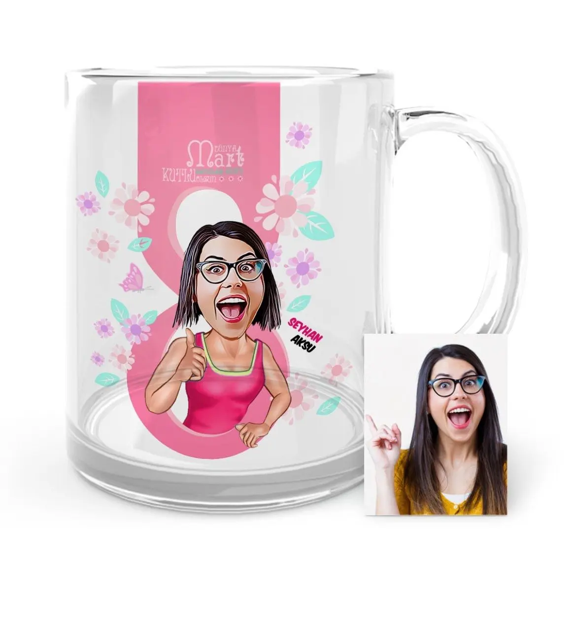 

Personalized Custom Women Day Theme Cartoon Glass Mug Cup-5