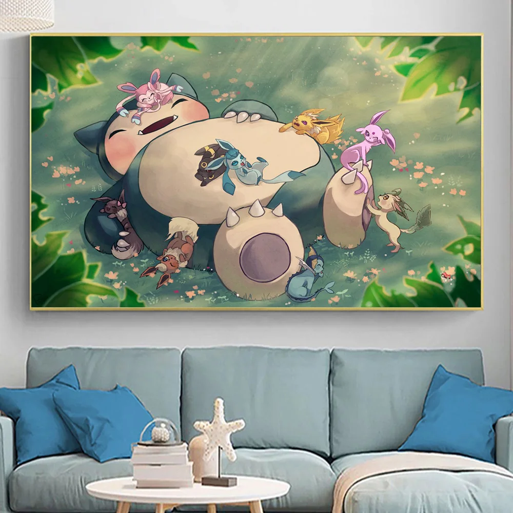 

Pokemon Snorlax and Eeveelutions Game Cartoon Picture Poster Canvas Painting Living Room Bedroom Wall Art Gift Modern Home Decor