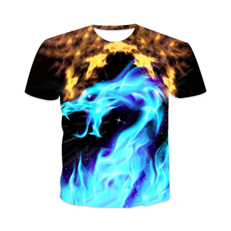 

Summer new best-selling oversized loose men's T-shirt short-sleeved mixed flame pattern printing O-neck men's T-shirt