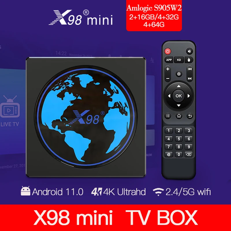 

ТВ-приставка X98mini на Android 11, 4 + 64 ГБ, 4 + 32 ГБ