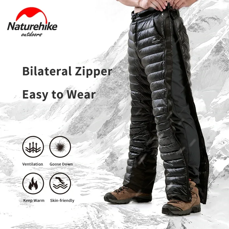 Naturehike Outdoor Thermal Goose Down Pants Both Side Open Zipper Windproof Waterproof Camping  Hiking Men Women Winter Trousers