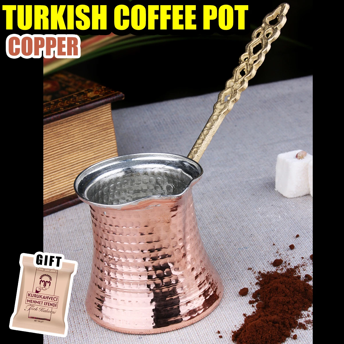 

Copper Turkish Coffee Pot for so Delicious Coffee with 100g Turkish Coffee