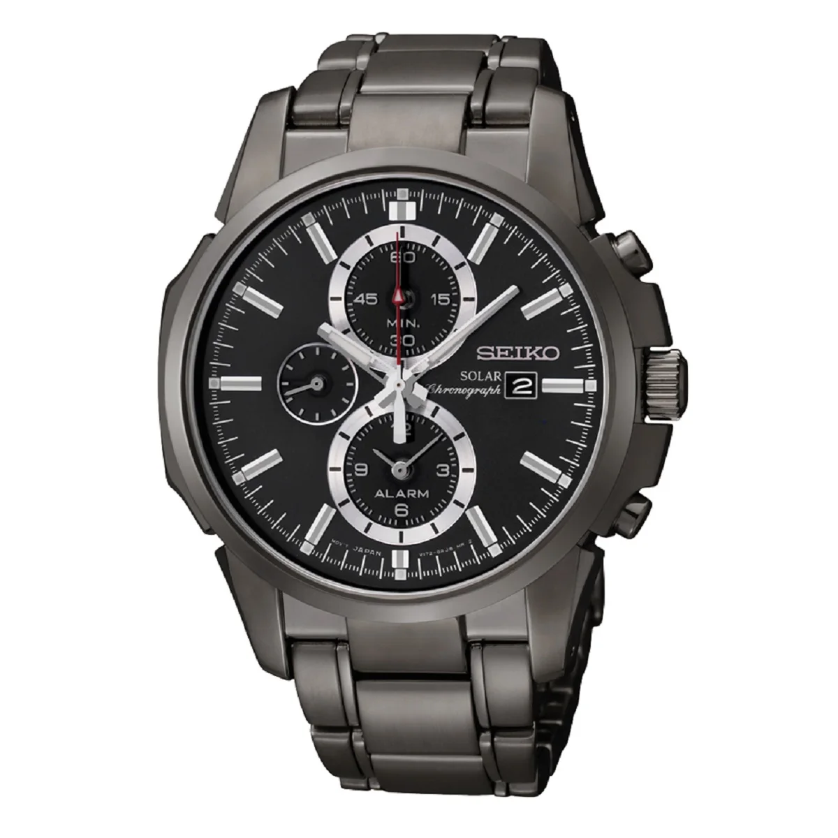 Мужские солнечные часы Seiko SSC095P1 хронограф с будильником стальной ремешок 100 м