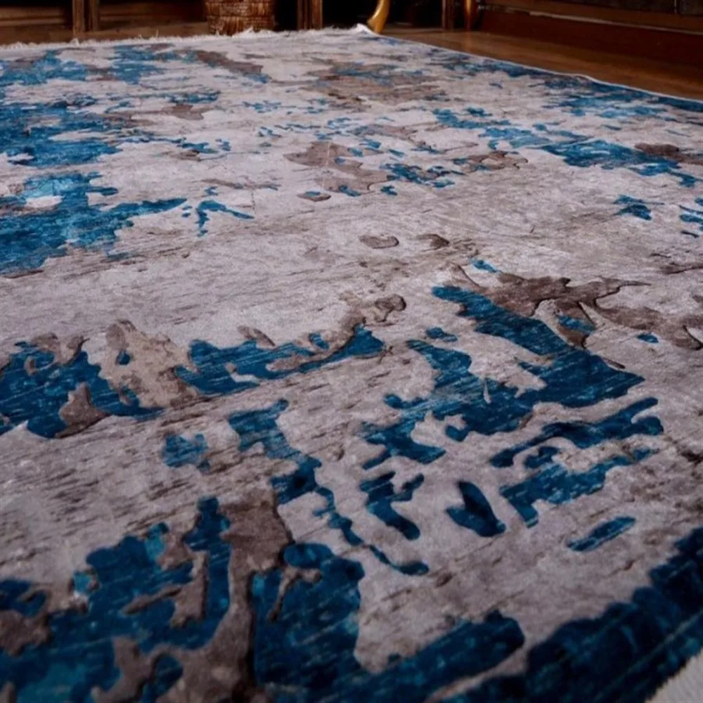 Нескользящий бархатный сине-серый ковер коврик турецкого качества