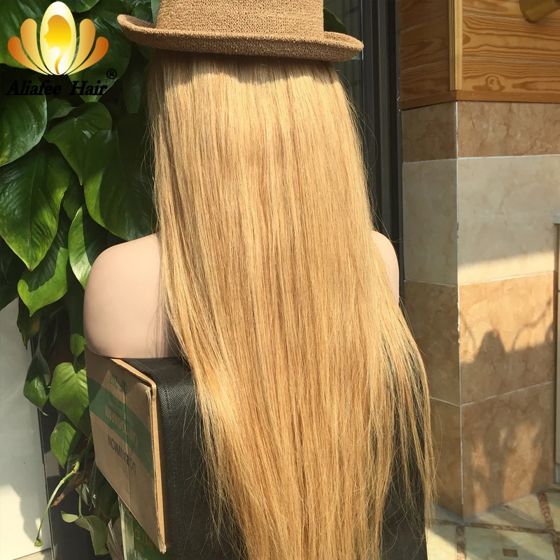 

Aliafee Hair Ombre Colored 150% Blonde Human Hair Wig Malaysia Remy Straight Lace Front Wig 13x4 Wigs For Women