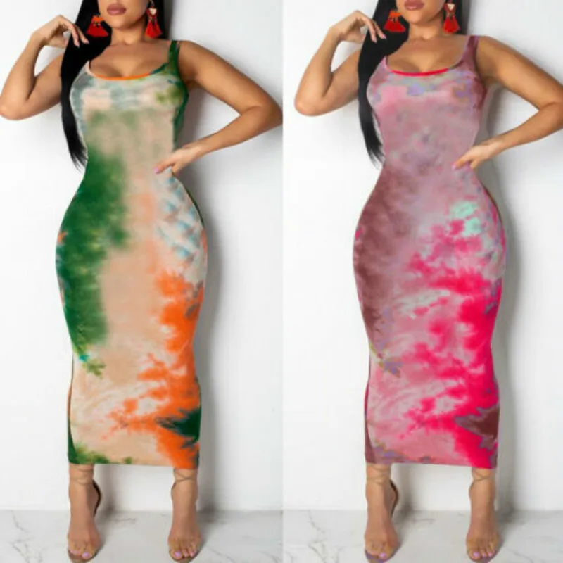 Graffiti Slim Fit Bodycon Dress Women Long Maxi Ladies Summer Evening Party Clubwear Sundress Sleeveless Boho Vestidos |