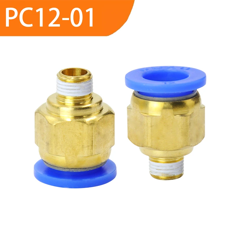 

500PCS PC12-01 Quick Air Hose Connector 12mm To Thread BSP 1/8" Male Nipple Brass Coupling One-Touch Pneumatic Fitting