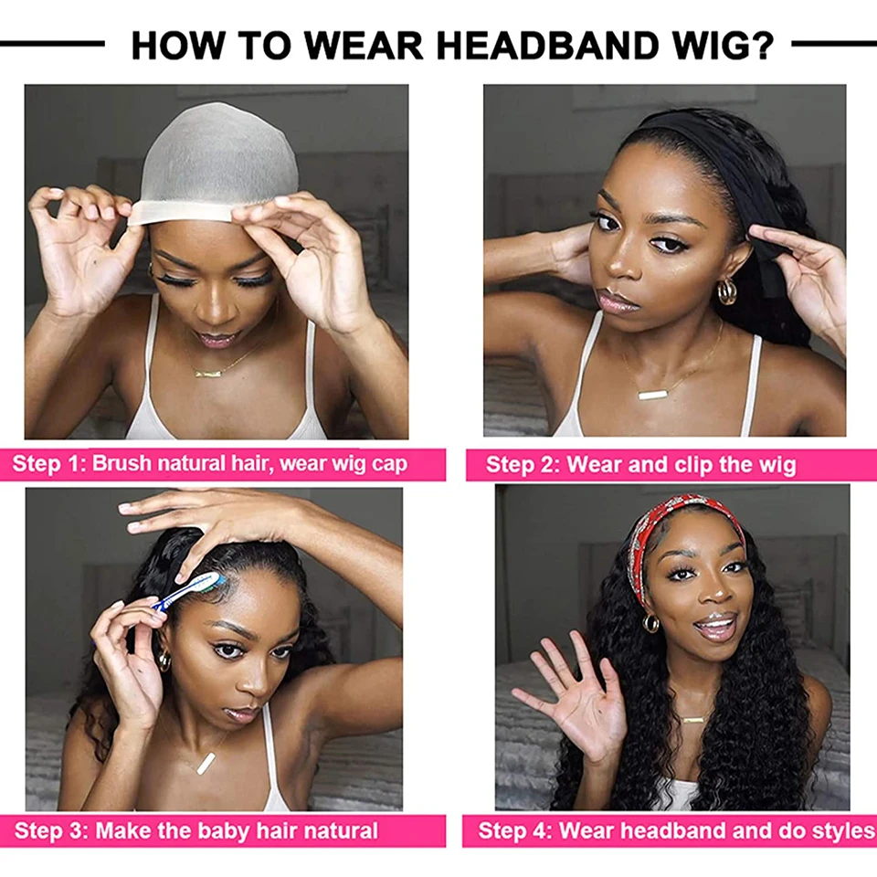 Sinuowei Straight Highlight Headband Human Hair Wigs For Women Peruvian Grip Scarf 150% No Glue | Шиньоны и парики