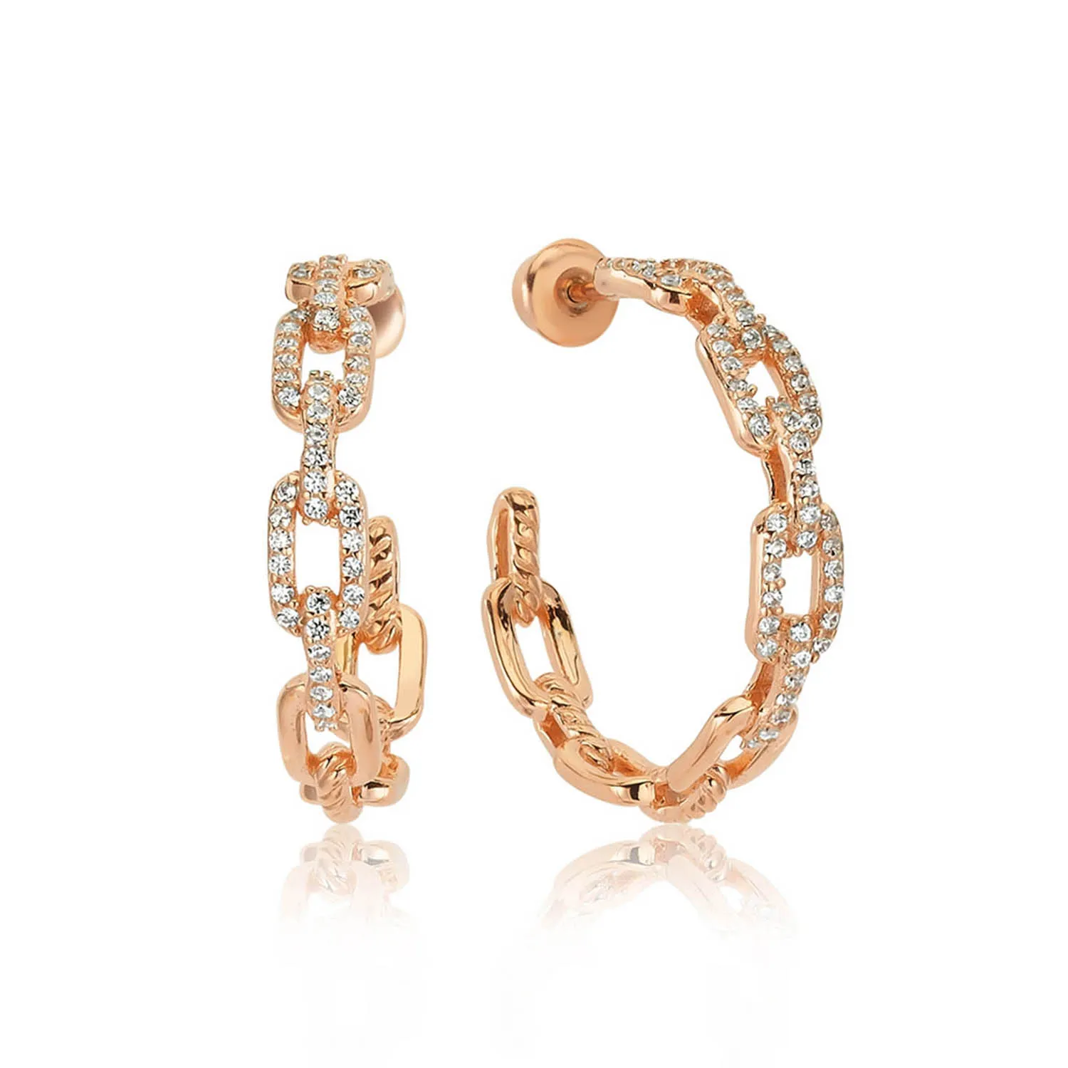 

Valori Jewels Round Chain, Zirconia White Gemstone, Rose Gold Plated, Sterling Silver Hoop Earrings