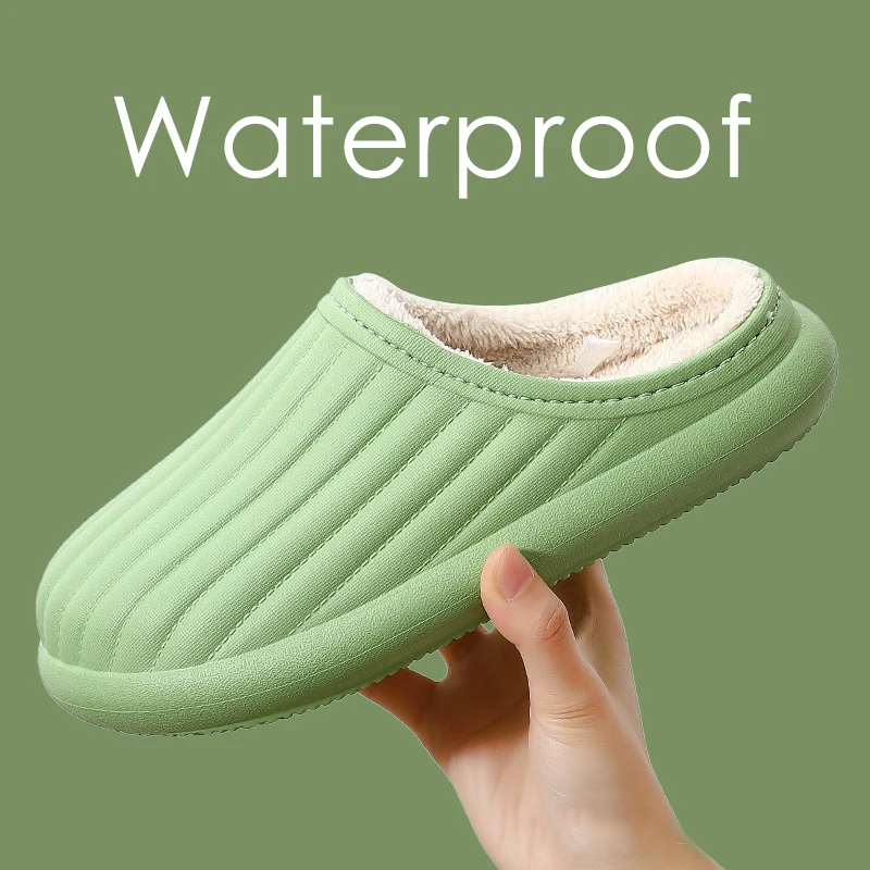 

EVA Indoor and Outdoor Heel Waterproof Cotton Slippers Women Thick Sole Winter Plush Warm Couple Home Wear Men