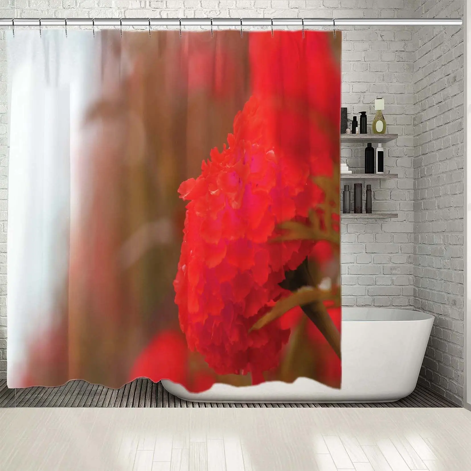 

Shower Curtain Flowers in Spring Garden Nature Blooms Plants Decorative Floral Photo Printed Red Green