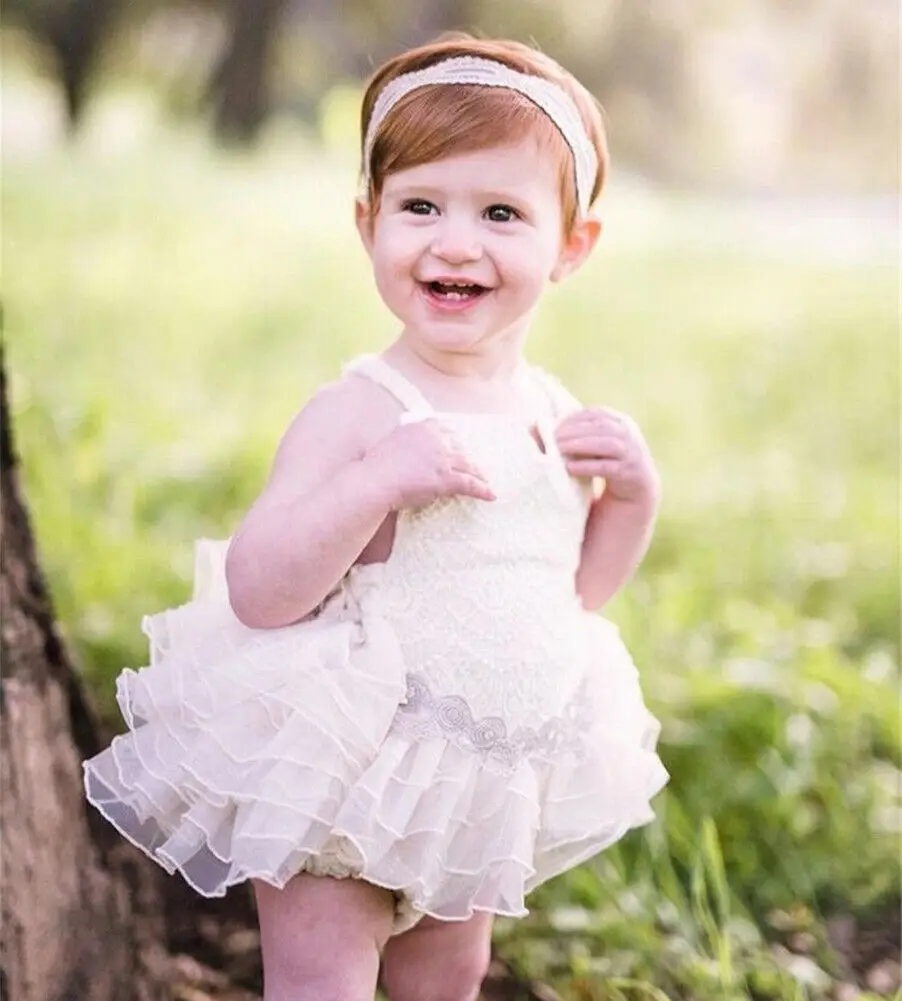 Детский праздничный белый кружевной комбинезон для новорожденных девочек