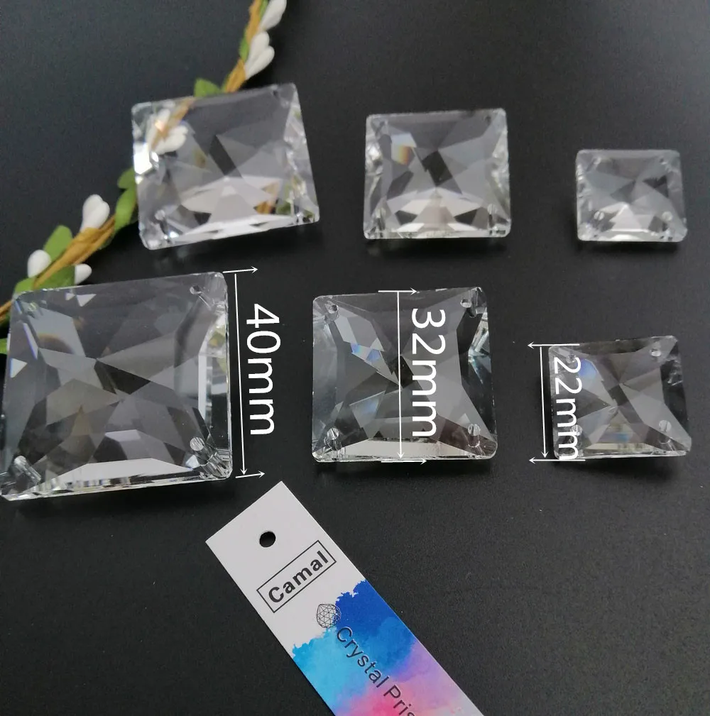 Camal 2 шт. 22/32/40 мм (4 отверстия) Кристальные свободные граненые Квадратные бусины