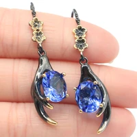 50x10mm neo gothic created pink kunzite blue topaz violet tanzanite street fashion cool black gold silver earrings
