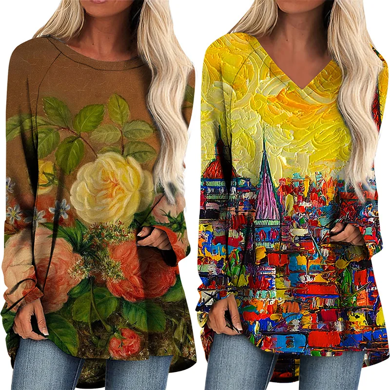 

Spring And Autumn Long Sleeve T-shirt Women Fashion Tee & Tops Loose Casual O Neck/ V Neck Soft And Comfortable Pullover T Shirt