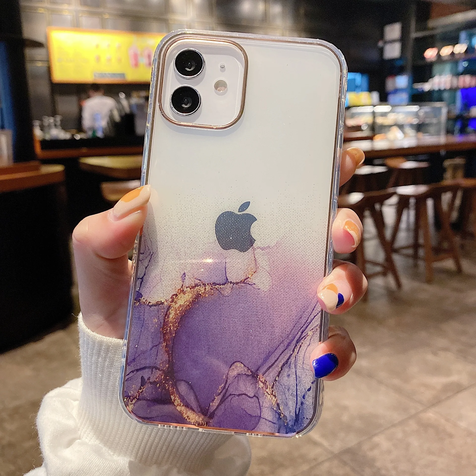 

Square Glossy Watercolor Marble Phone Case For iPhone 11 12 Pro XS Max XR X MINI 7 8 Plus SE 2020 Shockproof Back Cover