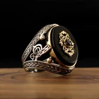 Мужское кольцо ручной работы из стерлингового серебра 925 пробы с цирконием Aqeq, винтажный Подарочный аксессуар в турецком стиле, натуральный камень оникс