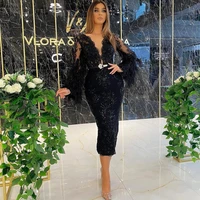 boho v neck puffy tulle full sleeve evening dresses tealength with crystal sequined prom gowns 2022 new spring vestidos de fiest