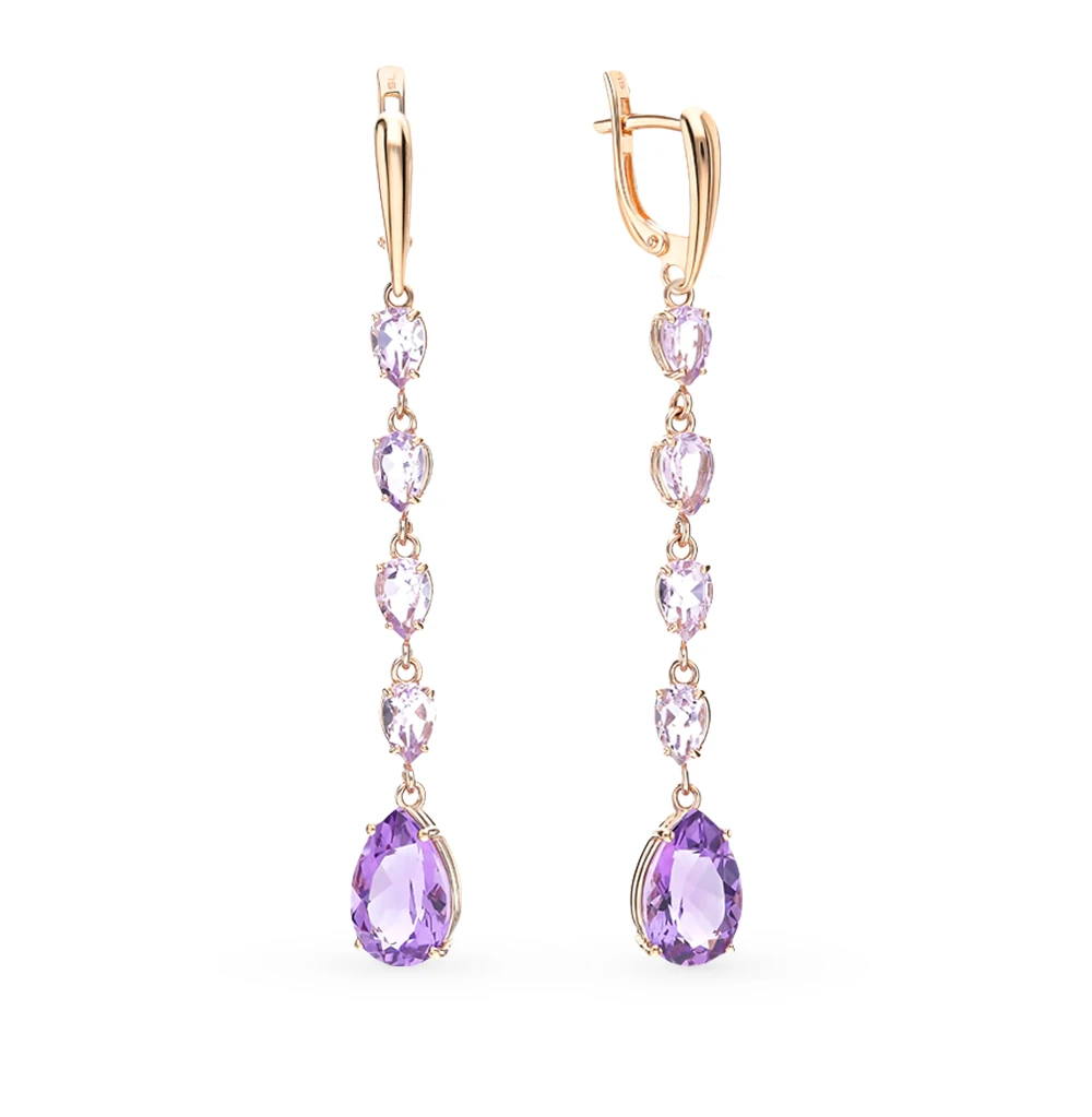 Золотые серьги с аметистом SUNLIGHT проба 585|Серьги-клипсы| |