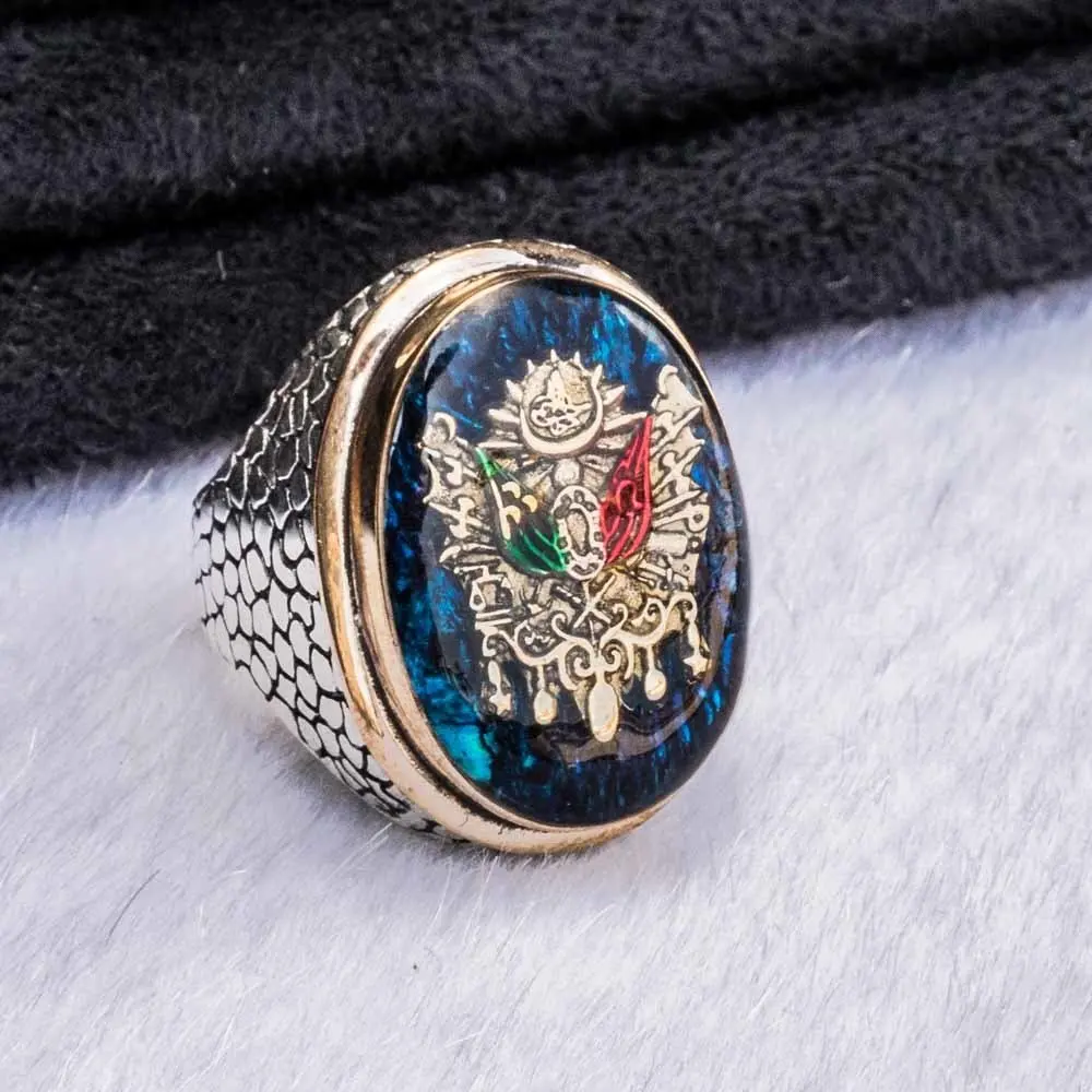 925 пробы Серебряное османское кольцо с синими кабошонами | Украшения и аксессуары