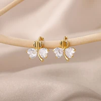 light luxury elegant autumn winter bow crystal stud earrings for women fashion gold metal jewelry party gifts