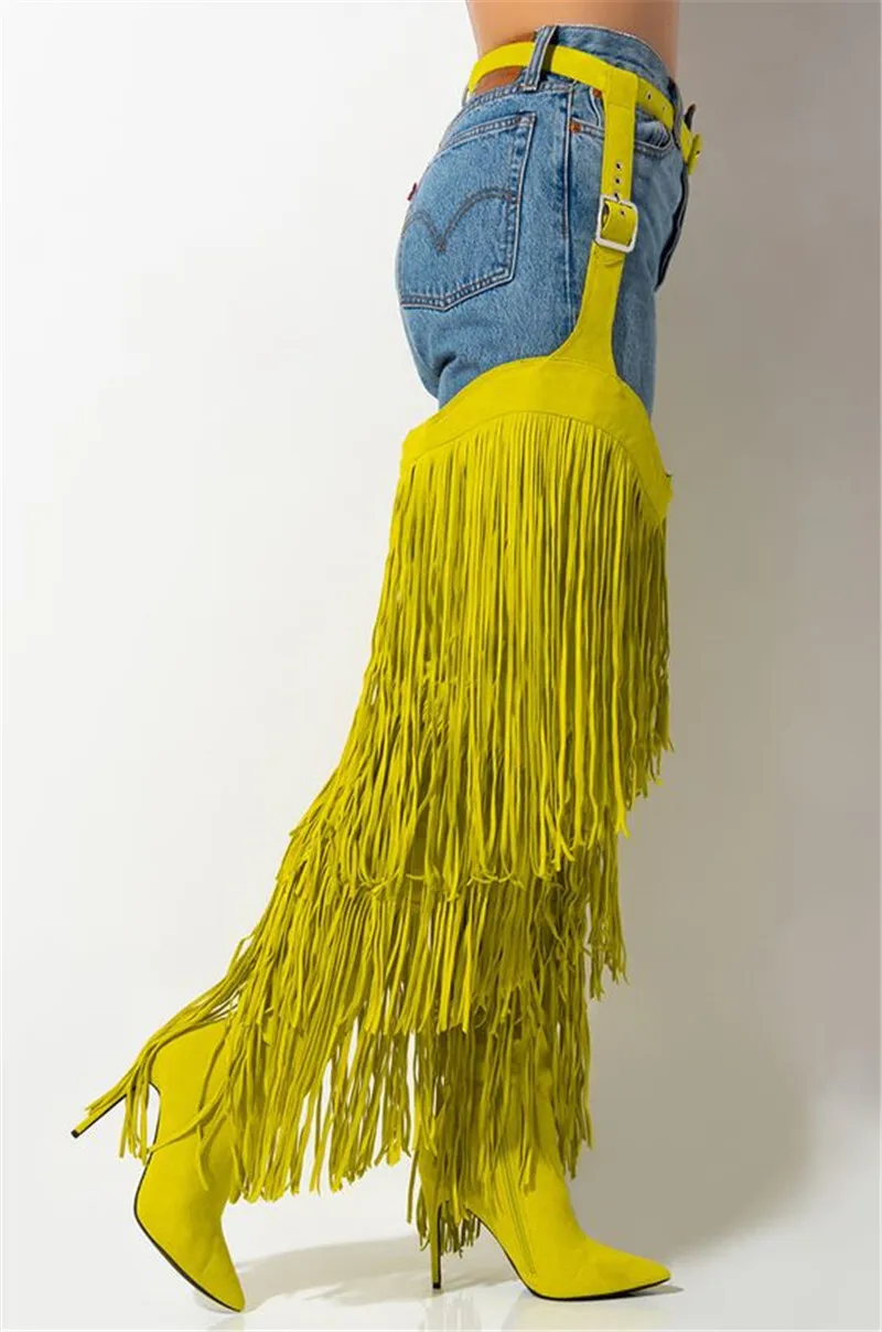 Модные женские сапоги из змеиной кожи выше колена с бахромой и поясом Женские до