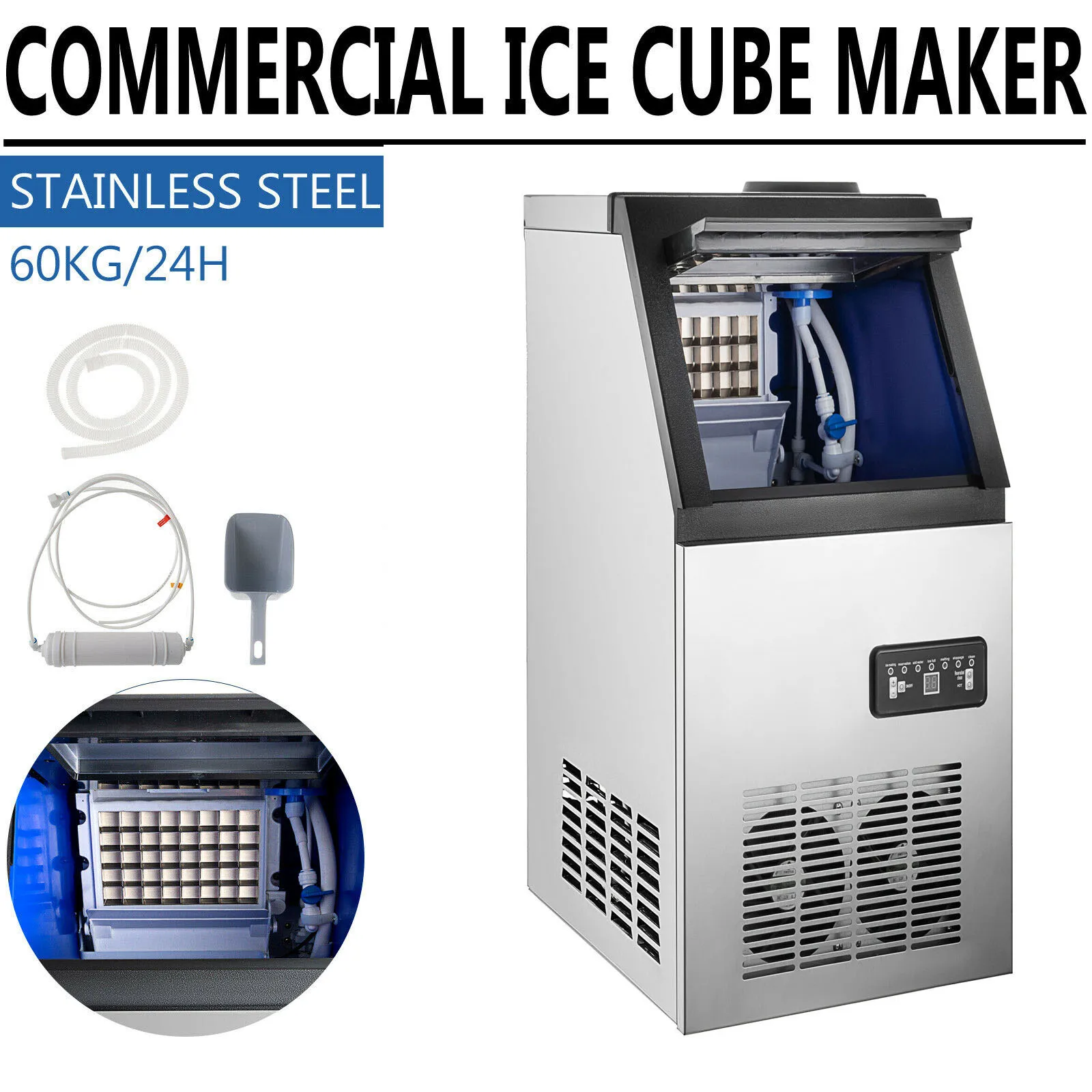 

Ice Maker 110LB Built-In Commercial Ice Cube Machine Undercounter Freestanding Liquid Freezer for Bar Coffee Kitchen Appliance
