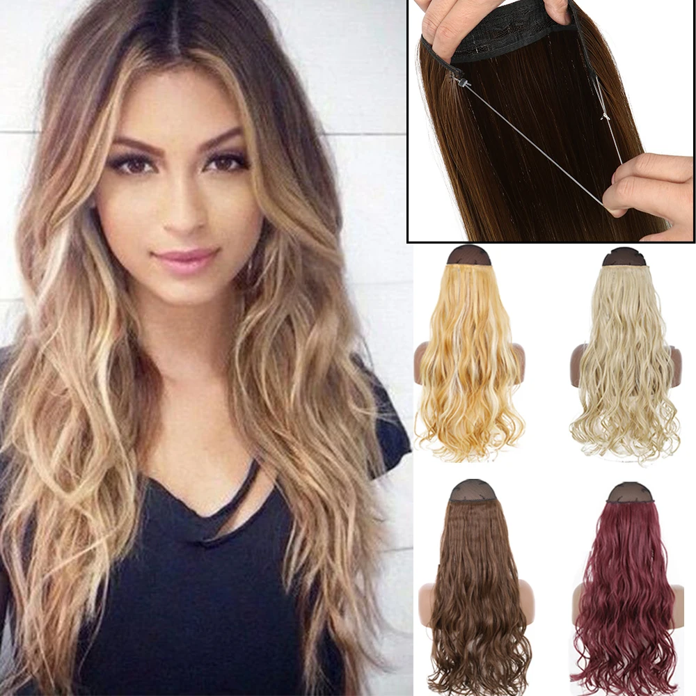 AZQUEEN Synthetic 22 Inch Wavy Fashion Lady's Wig Invisible Chemical Fiber Hair Extension Without Clip Silk Wig