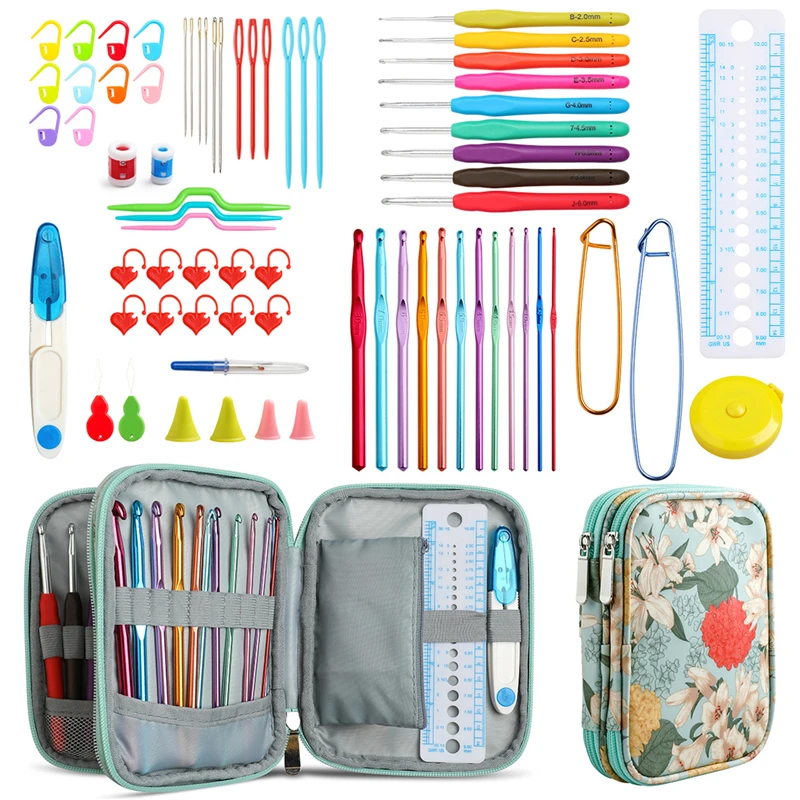 

Sewing Kit Tools Knitting Needles Set Crochet Hooks Set with Portable Bag DIY Needle Arts Craft Scissors Yarn Knitting Kit Gift