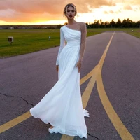 charming strapless sequin wedding dresses floor length full sleeve 2022 new spring pleat white chiffon bridal gowns robe de