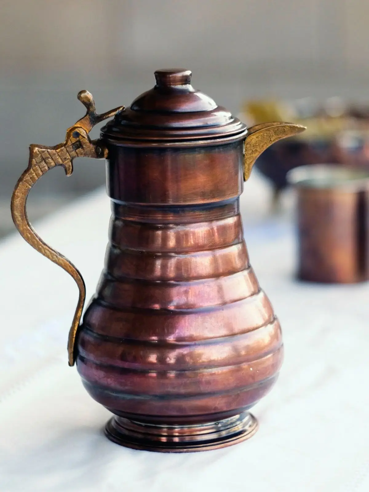 

2 liters Large Jug hand hammered copper Turk water pitcher pure copper pitcher made in turkey - 1 piece jug
