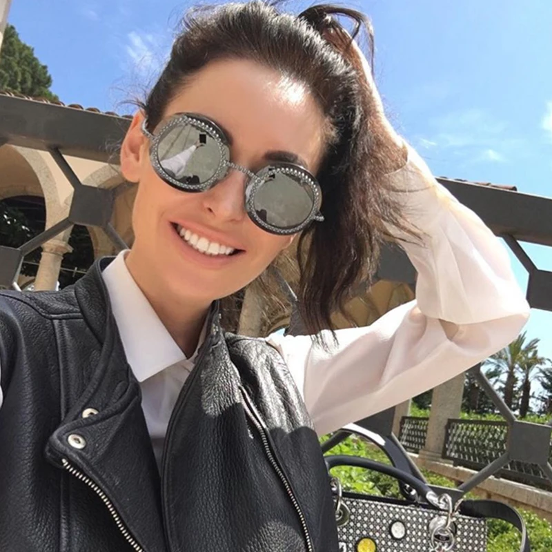 Трендовые Круглые Солнцезащитные очки без оправы Женские винтажные черные