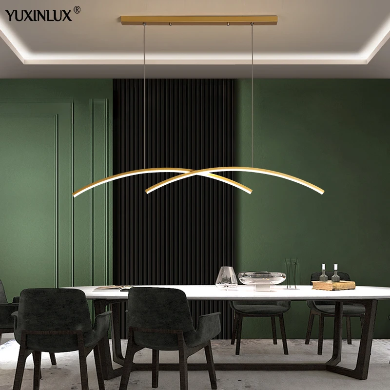 

Nordic Lines Gold LED Pendant Lights For Kitchen Living Dining Room Restaurant Office Hotel Lighting AC90-260V Hanging Fixtures