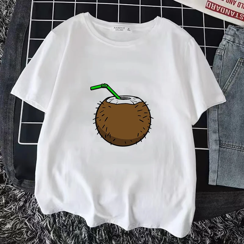 

Coconut Theme T Shirt for Men Women Summer Short Sleeve Unisex Fashion Top Tees Male Female Outdoor Casual White T Shirt