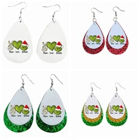 peace love grinch faux leather earrings two layers handmade bulk order wholesale