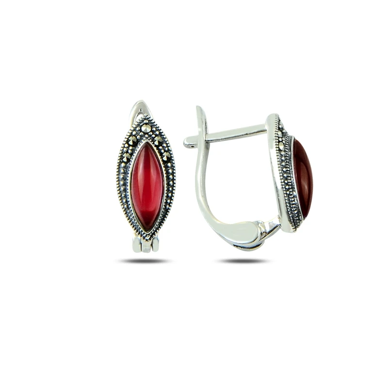 

Silver 925 Sterling Marcasite & Natural Stone Earrings